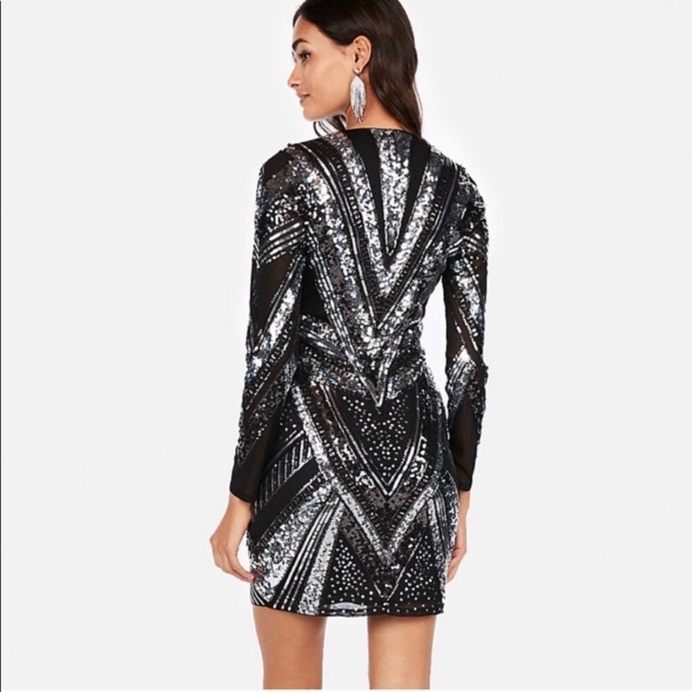 Express Sequined Geometric Print Long Sleeve Dress - image 2